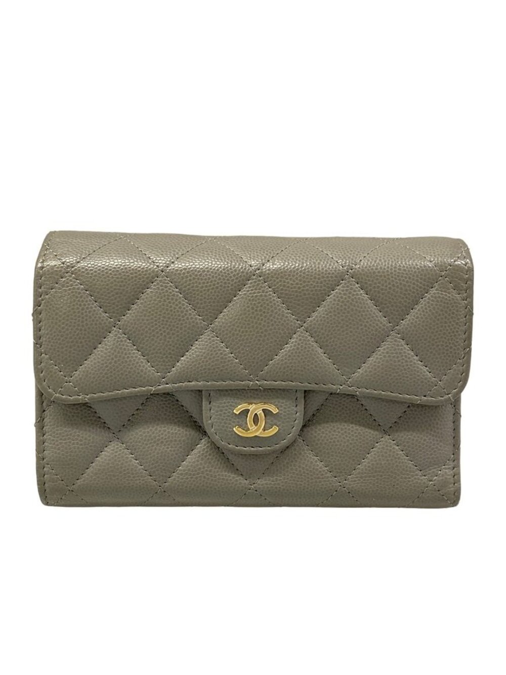 Chanel Trifold Wallet Quilted Gray Gold